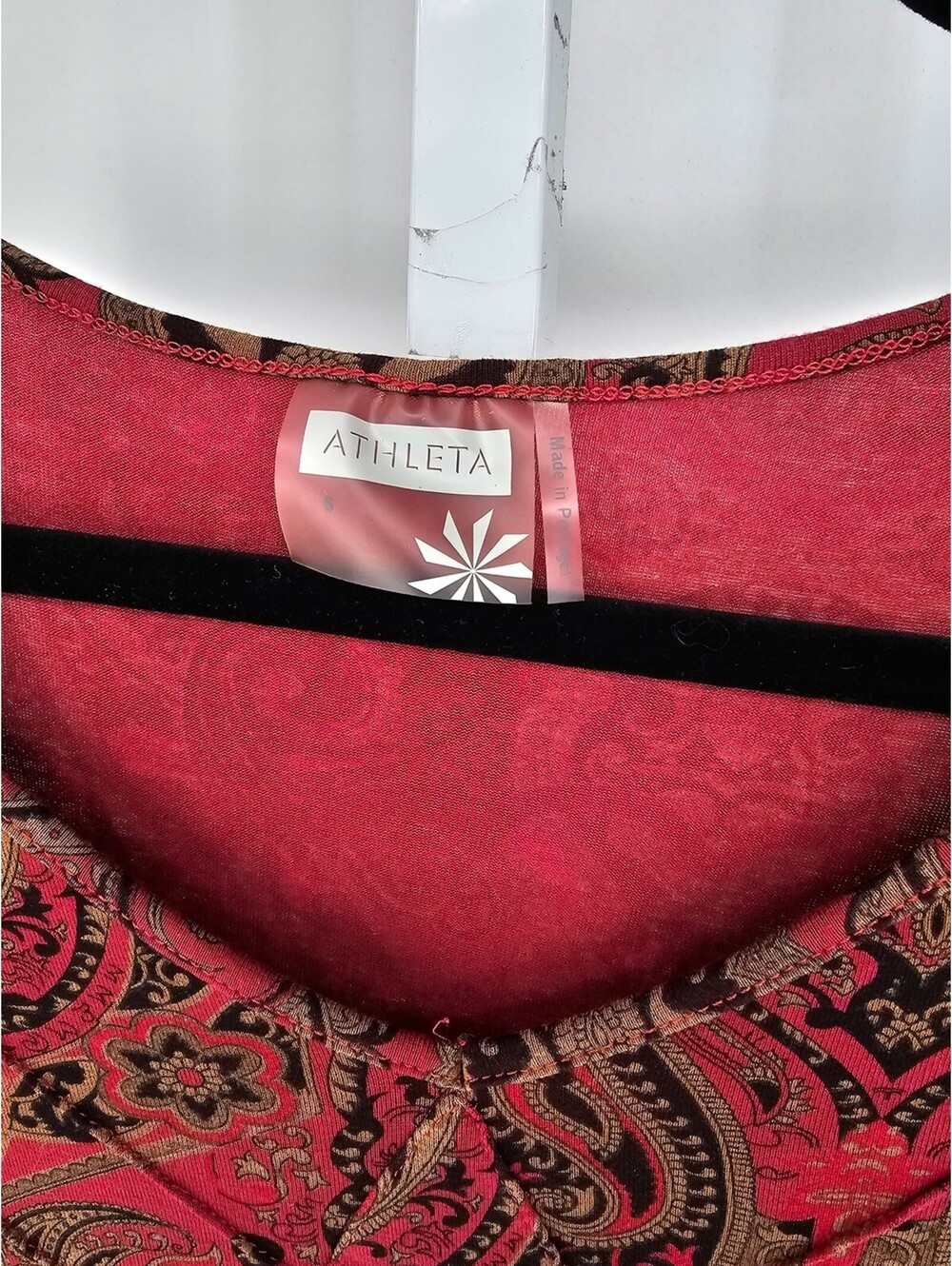 Athleta Women's Red Short Sleeve V-Neck Paisley Printed Lace Closer Dress Size S - Picture 3 of 4